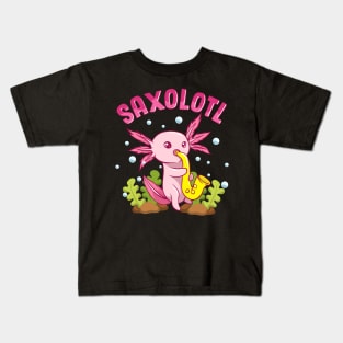 Saxolotl Adorable Sax Playing Axolotl Animal Pun Kids T-Shirt